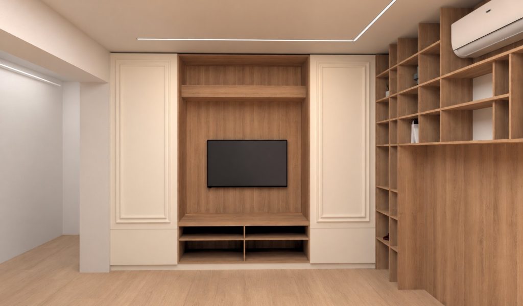 Simulare mobilier living la comandă din MDF vopsit, fără iluminare LED