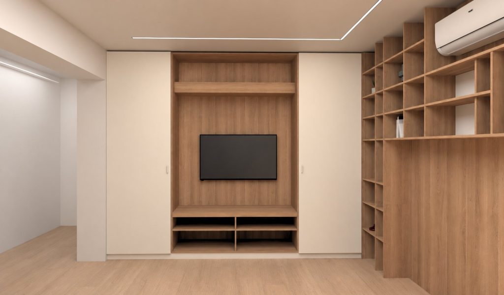 Simulare mobilier living la comandă realizat integral din PAL melaminat